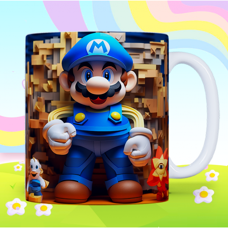 Blue Retro Gamer Plumber Hero Ceramic Coffee Mug