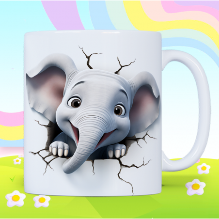 3D Baby Elephant Breakthrough Ceramic Coffee Mug