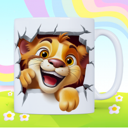 3D Smiling Lion Cub Breakthrough Ceramic Coffee Mug
