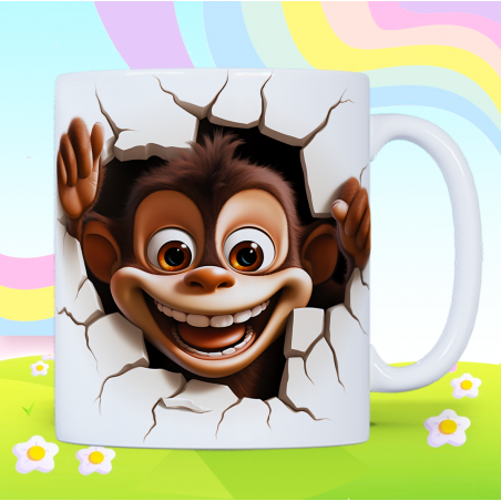 3D Smiling Monkey Breakthrough Ceramic Coffee Mug