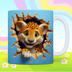 3D Cute Cheetah Cub Breakthrough Ceramic Coffee Mug