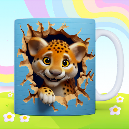 3D Cute Cheetah Cub Breakthrough Ceramic Coffee Mug