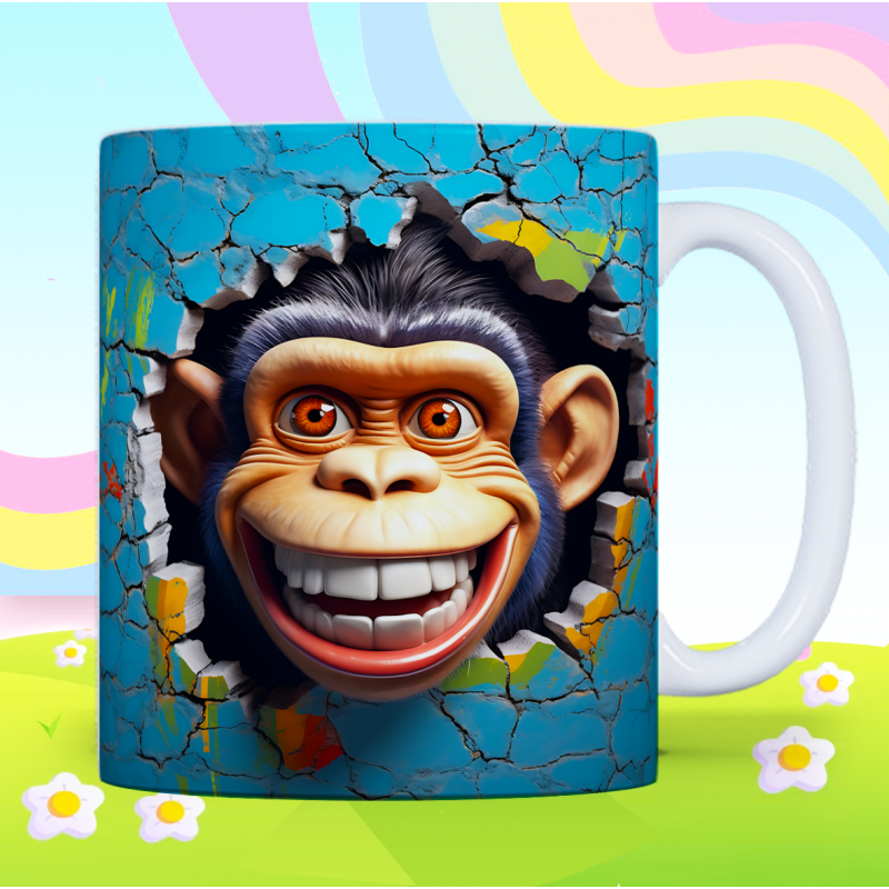3D Smiling Monkey Breakthrough Mug